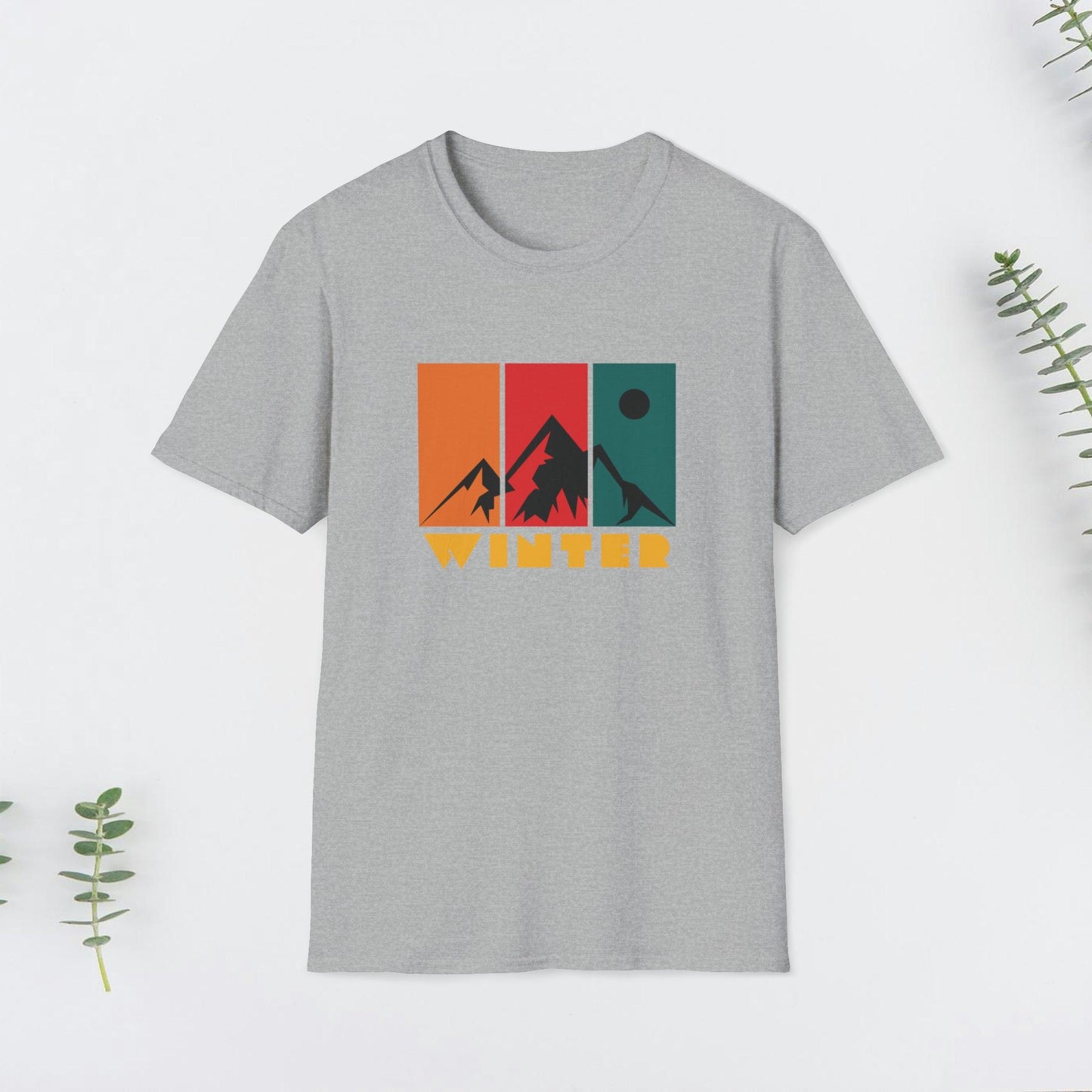 Mountain Winter, Retro Design, Unisex Softstyle T-Shirt - PrintHub Horizon