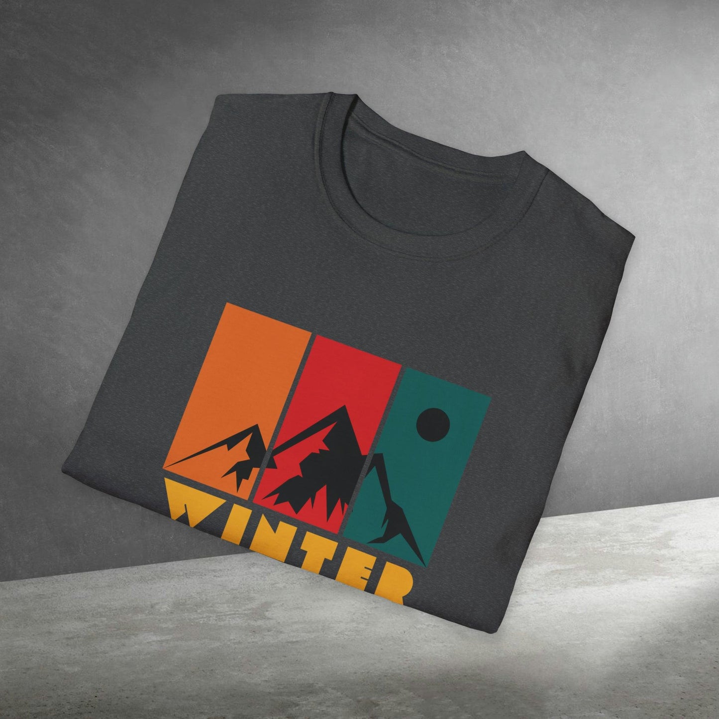 Mountain Winter, Retro Design, Unisex Softstyle T-Shirt - PrintHub Horizon