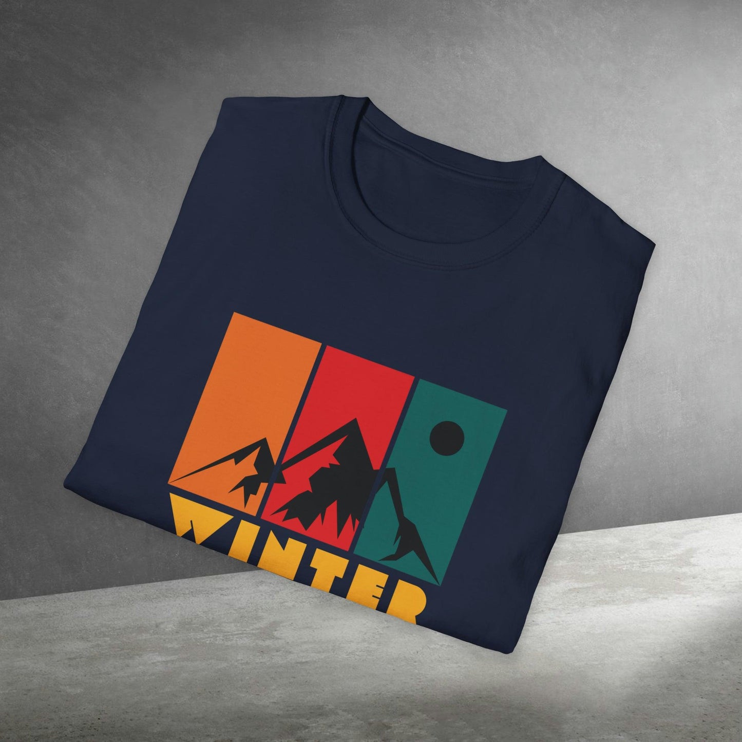 Mountain Winter, Retro Design, Unisex Softstyle T-Shirt - PrintHub Horizon