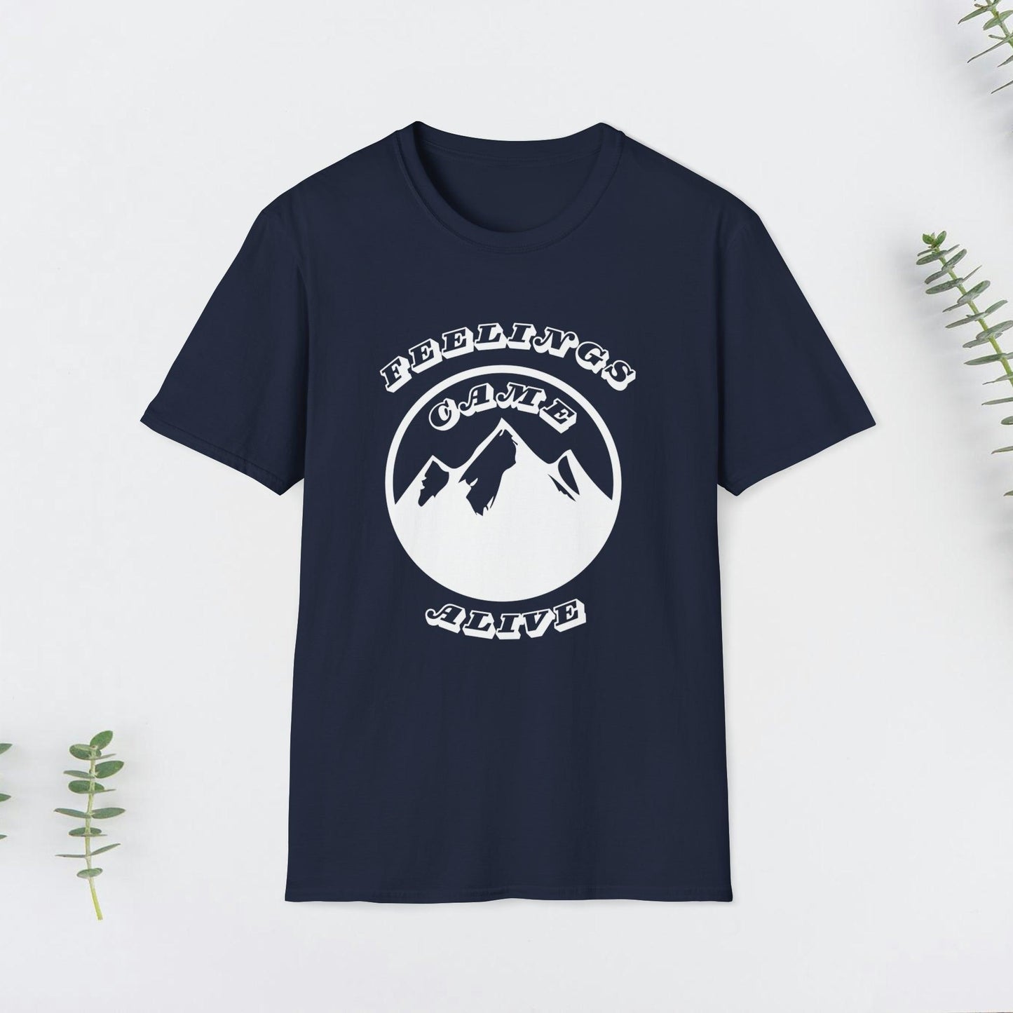 Mountain "Fellings came alive" motivation, Unisex Softstyle T-Shirt - PrintHub Horizon