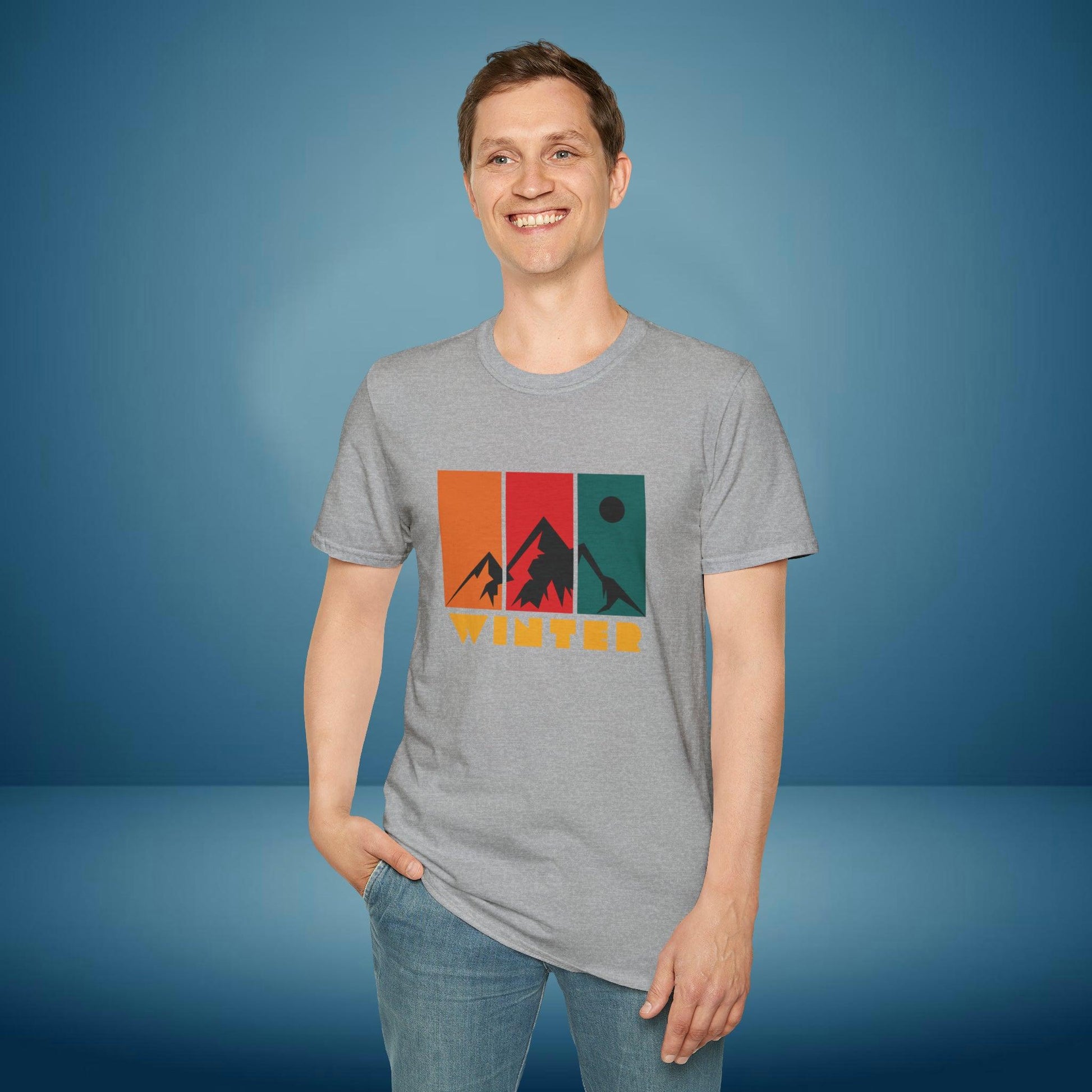 Mountain Winter, Retro Design, Unisex Softstyle T-Shirt - PrintHub Horizon