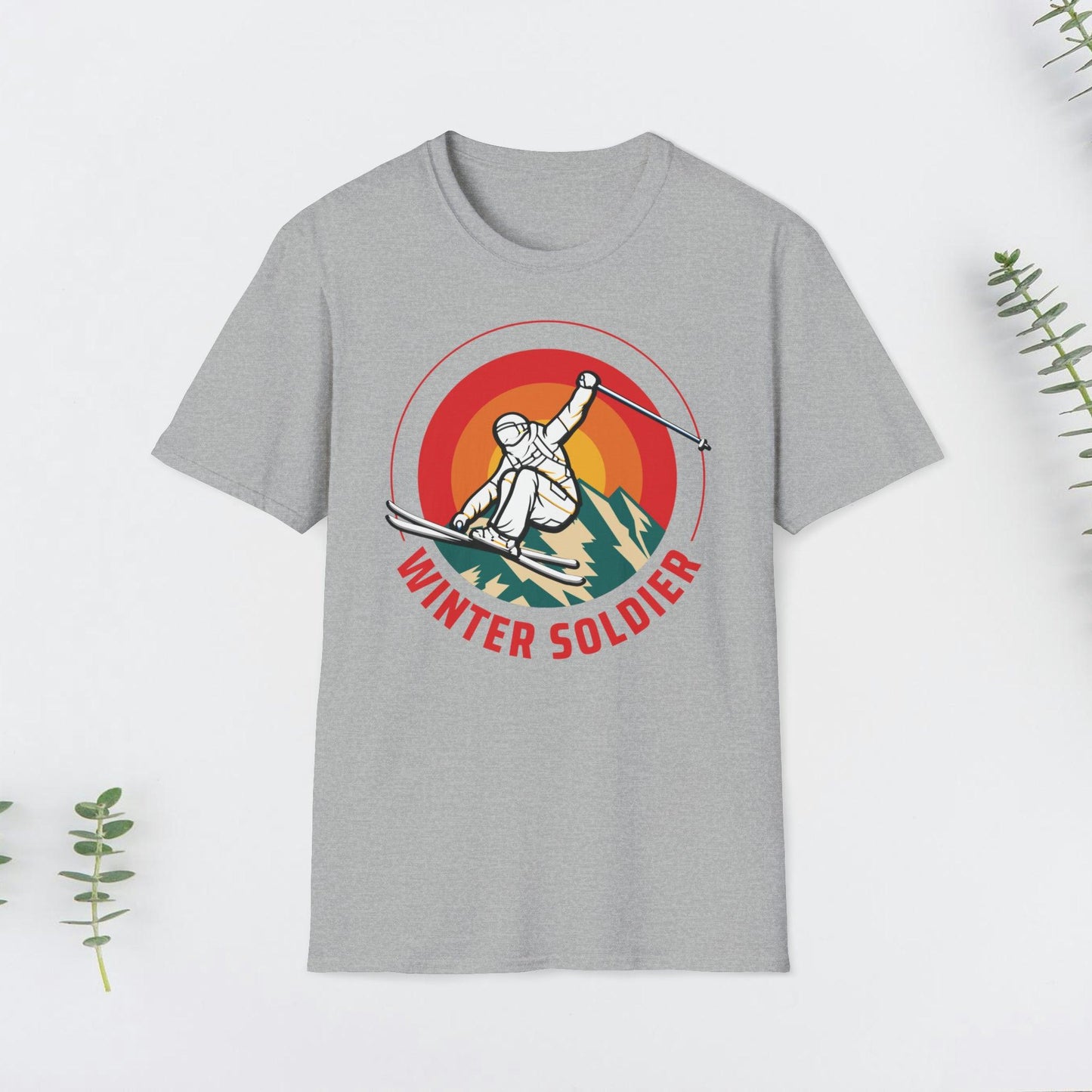 Mountain Ski, "Winter Soldier", Retro Design, Unisex Softstyle T-Shirt - PrintHub Horizon