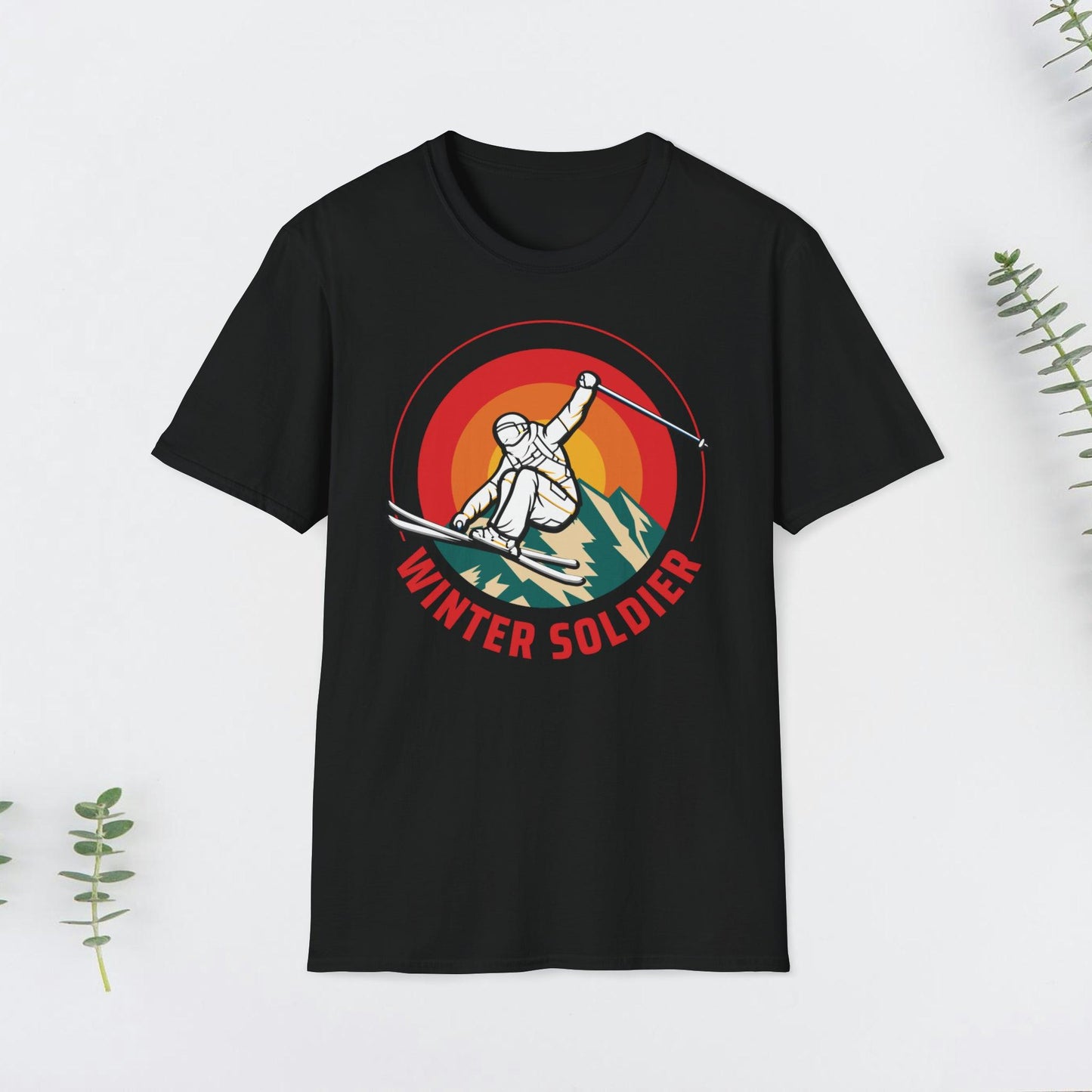 Mountain Ski, "Winter Soldier", Retro Design, Unisex Softstyle T-Shirt - PrintHub Horizon