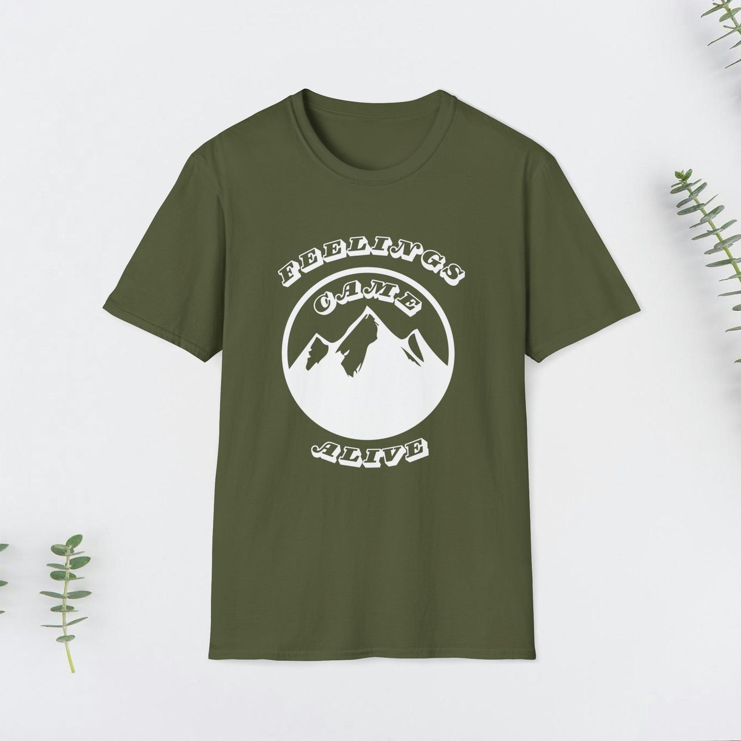 Mountain "Fellings came alive" motivation, Unisex Softstyle T-Shirt - PrintHub Horizon