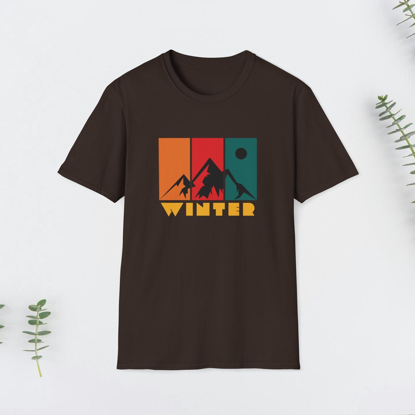 Mountain Winter, Retro Design, Unisex Softstyle T-Shirt - PrintHub Horizon