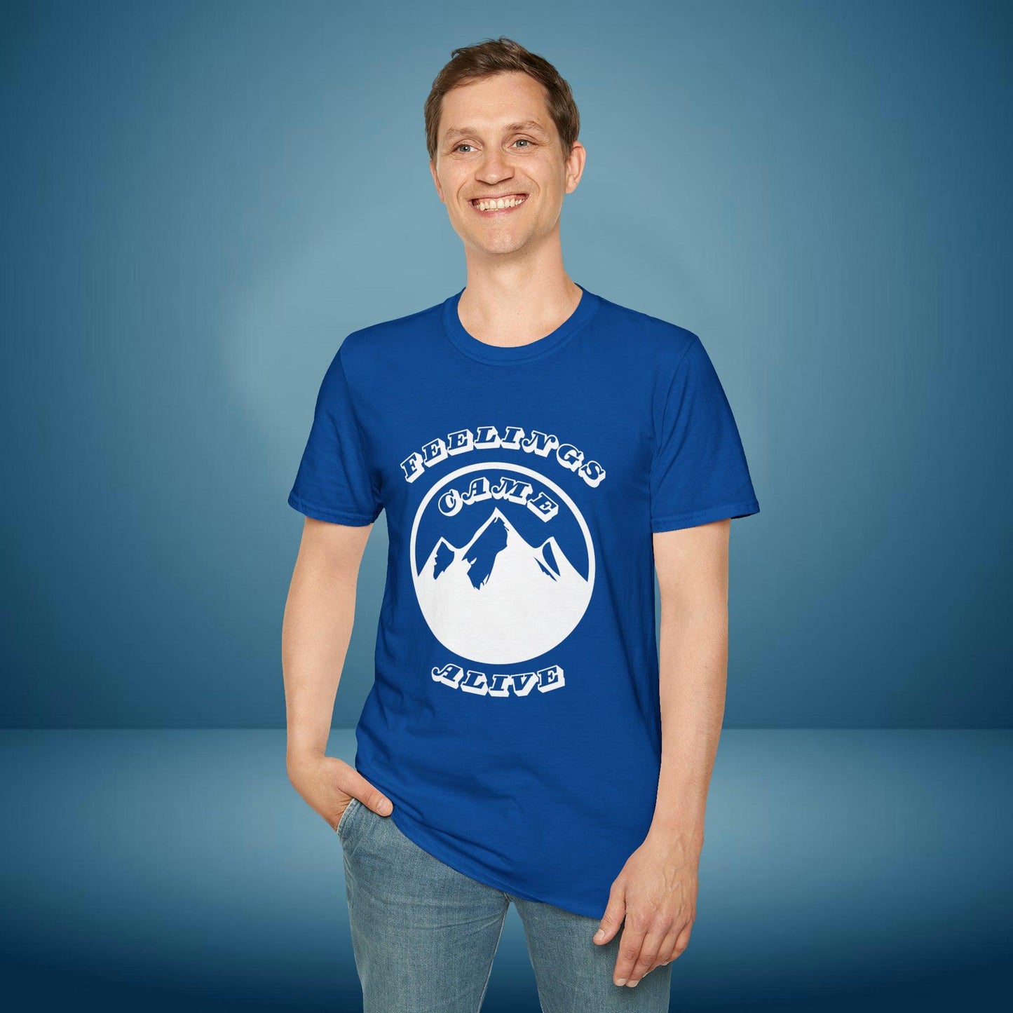 Mountain "Fellings came alive" motivation, Unisex Softstyle T-Shirt - PrintHub Horizon