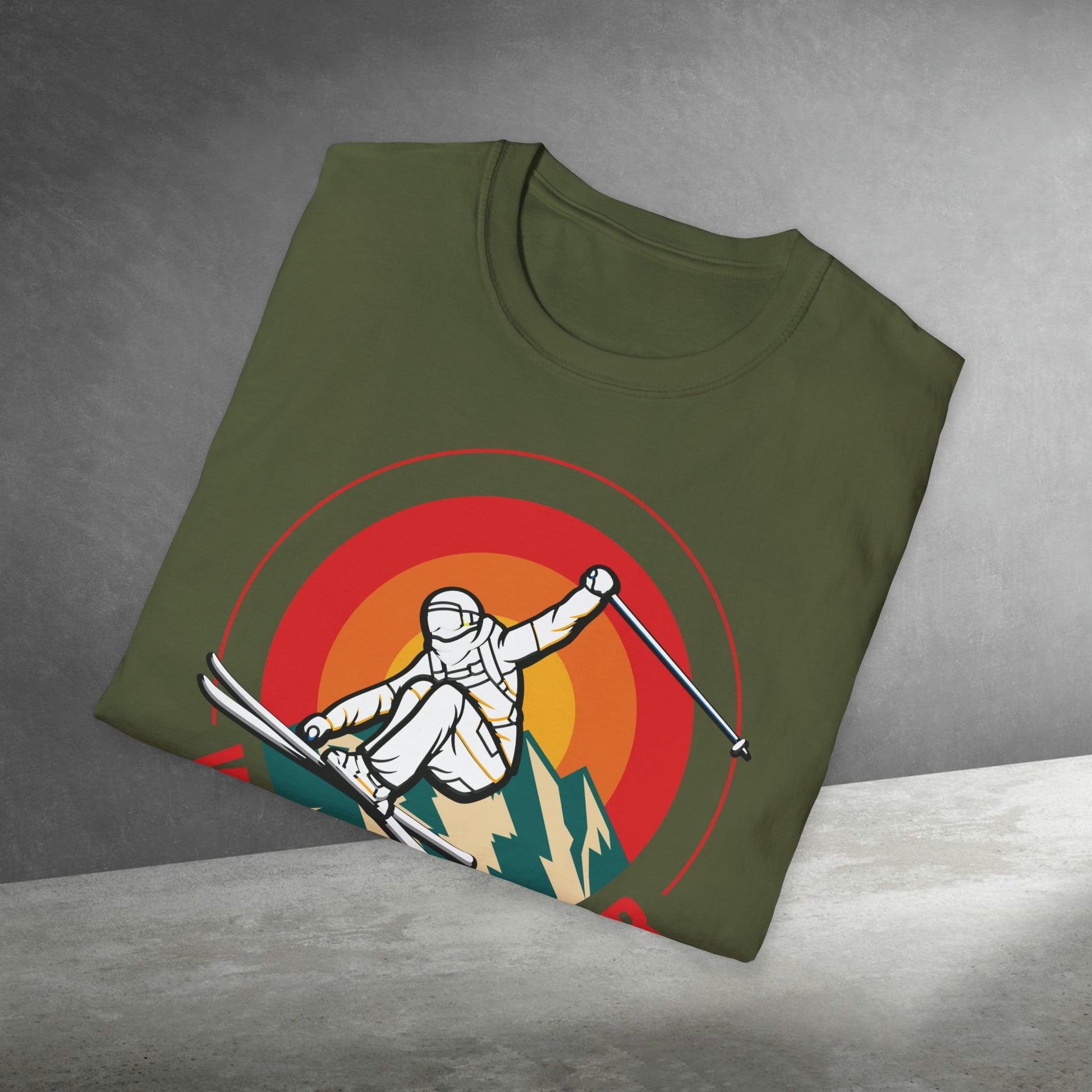 Mountain Ski, "Winter Soldier", Retro Design, Unisex Softstyle T-Shirt - PrintHub Horizon