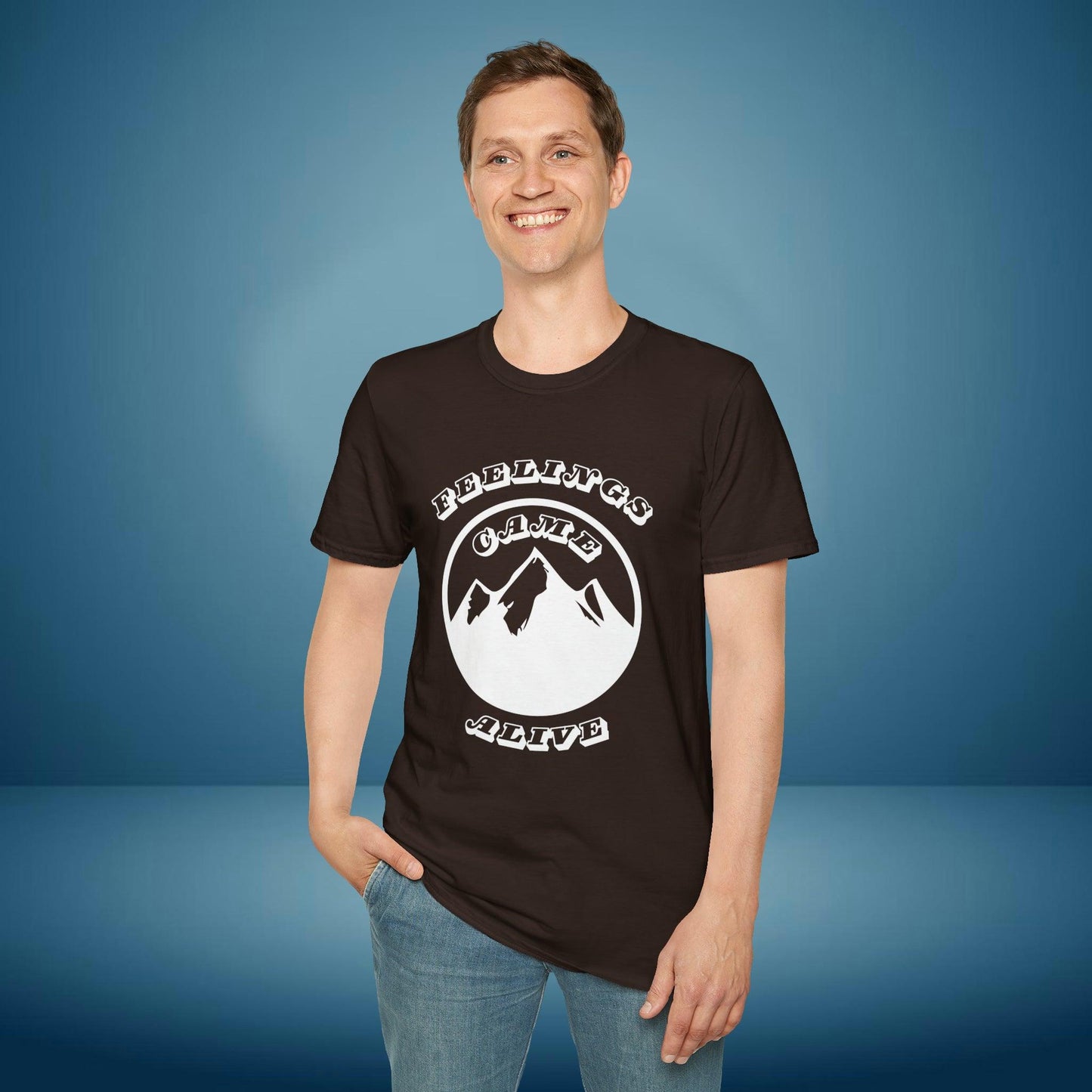 Mountain "Fellings came alive" motivation, Unisex Softstyle T-Shirt - PrintHub Horizon