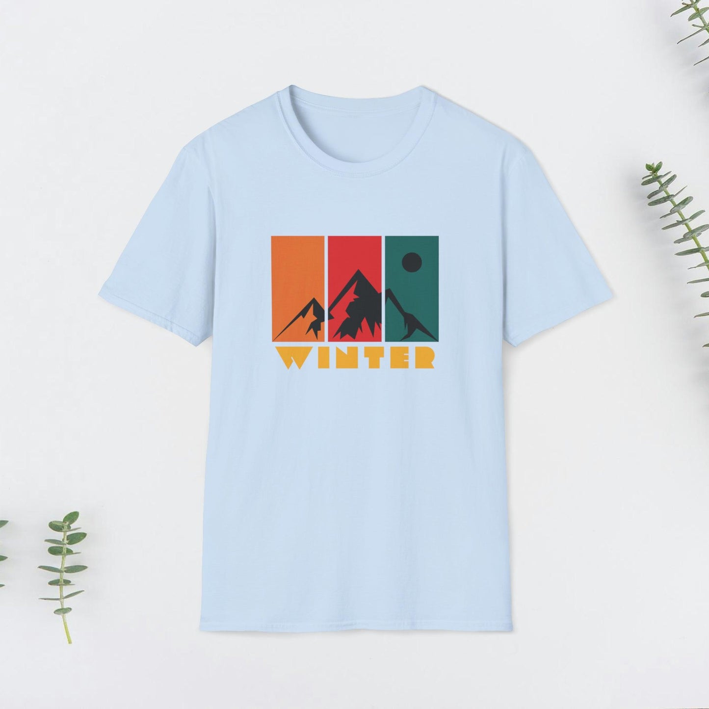 Mountain Winter, Retro Design, Unisex Softstyle T-Shirt - PrintHub Horizon