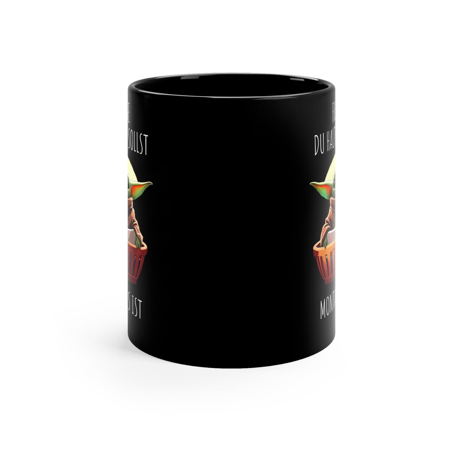 Baby - Yoda Kaffeetasse 'Arbeit Fresse Halten Du Sollst – Montag' ☕️ – Lustiger Büro - Kaffeebecher, Schwarz, Geschenkidee - Mug | Jetzt bestellen bei PrintHub Horizon