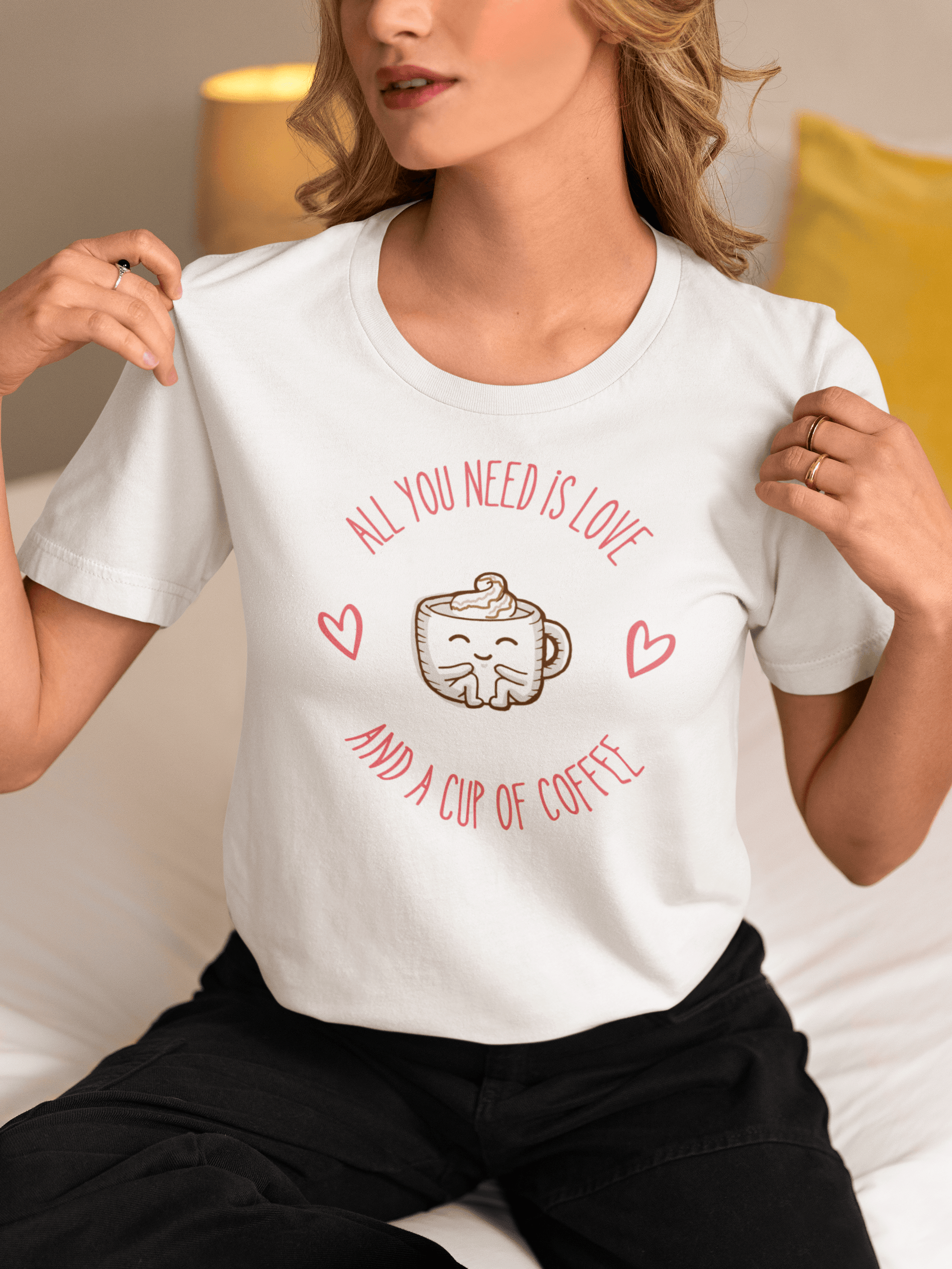 All you need is love and a cup of coffee Design Valentine Unisex Softstyle T-Shirt - PrintHub Horizon