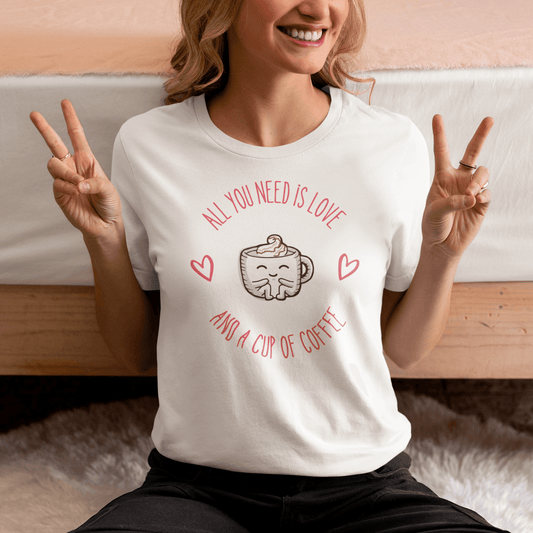 All you need is love and a cup of coffee Design Valentine Unisex Softstyle T-Shirt - PrintHub Horizon